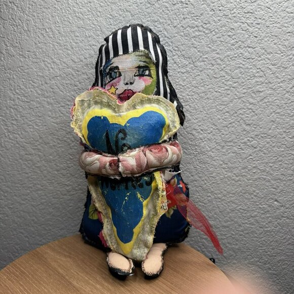 Stinkbug Designs Handmade Media Art Doll with heart pocket for worries - Picture 1 of 10